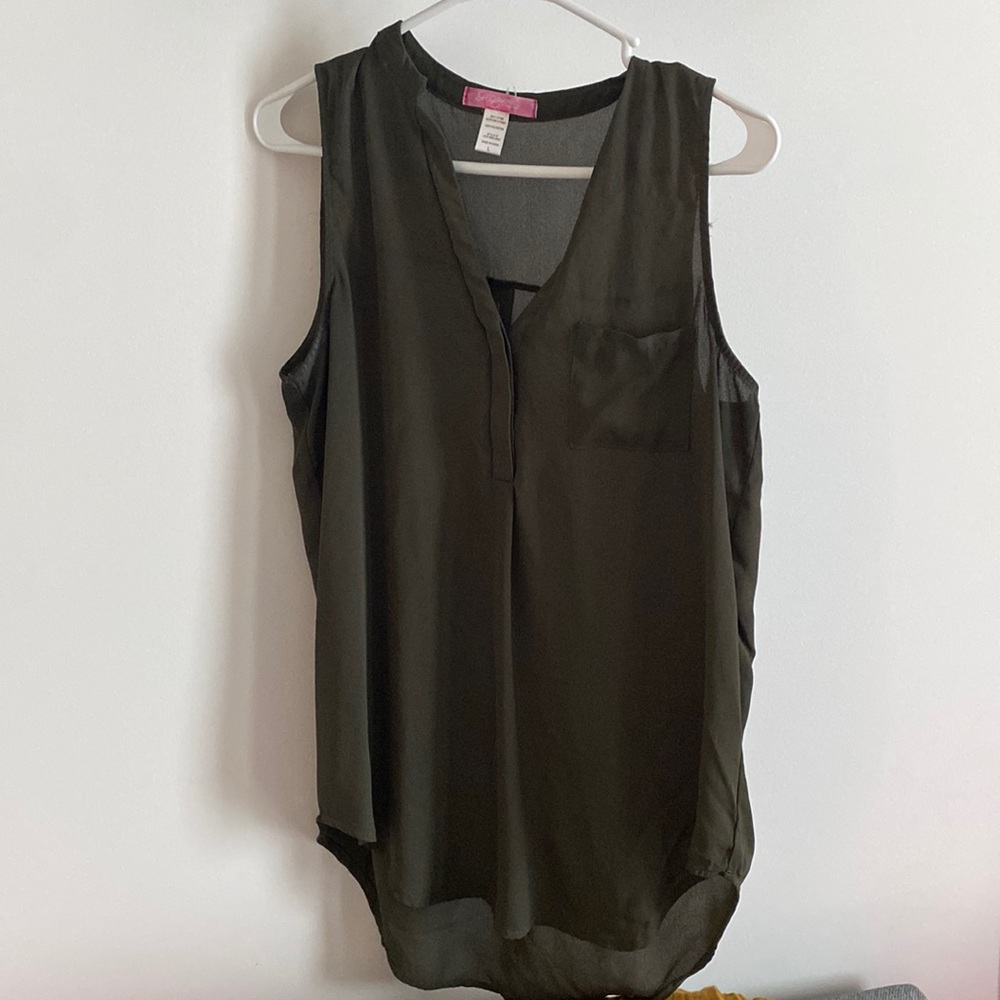 Six Degrees - Olive Green - long line tank top - size L